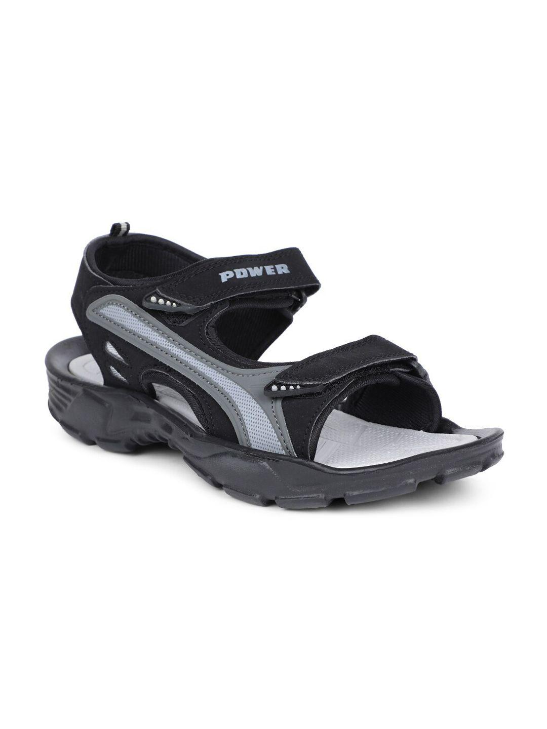 power-men-black-&-grey-patterned-sports-sandals