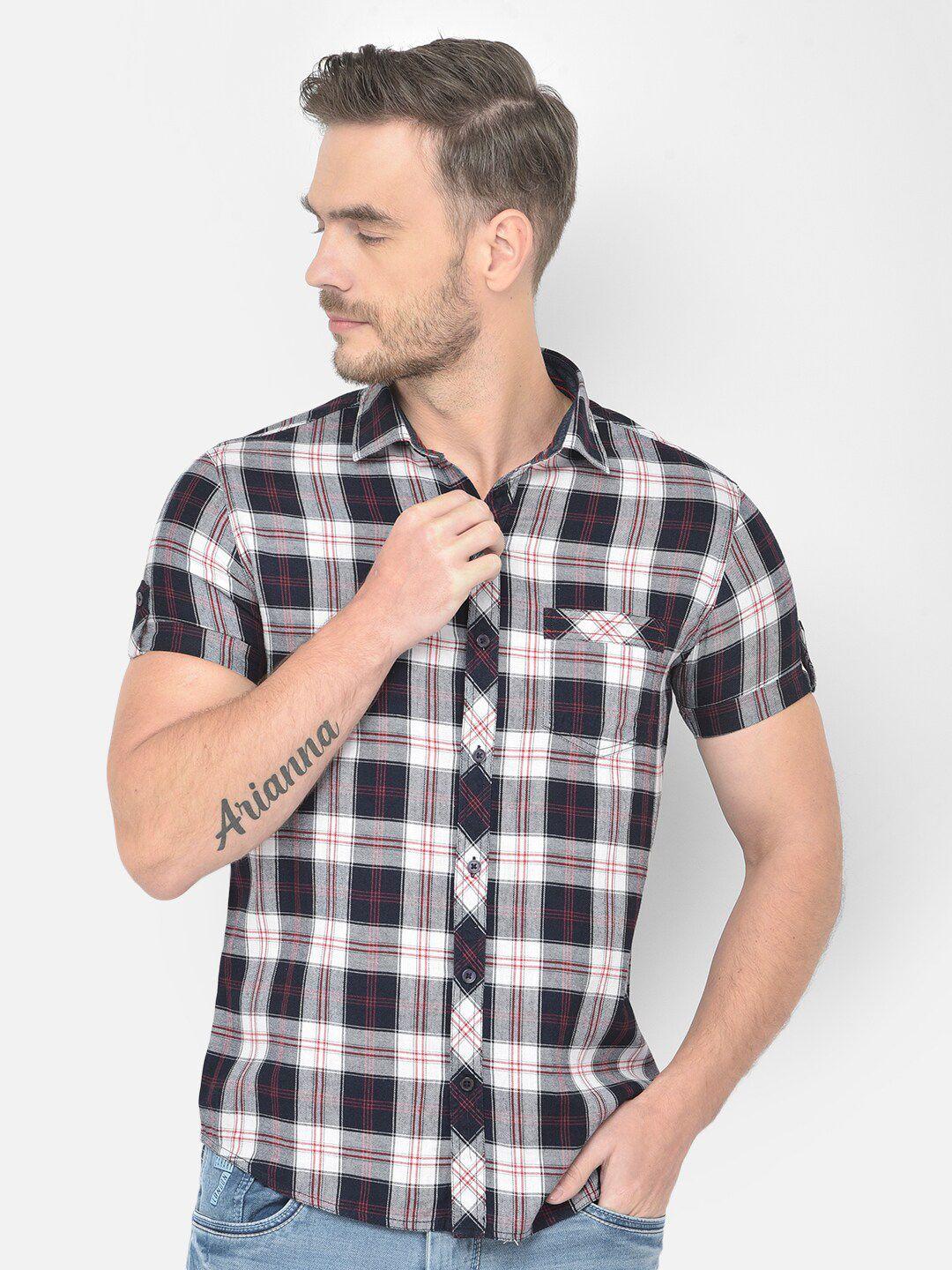 canary-london-men-white-&-navy-blue-smart-slim-fit-checked-cotton-casual-shirt