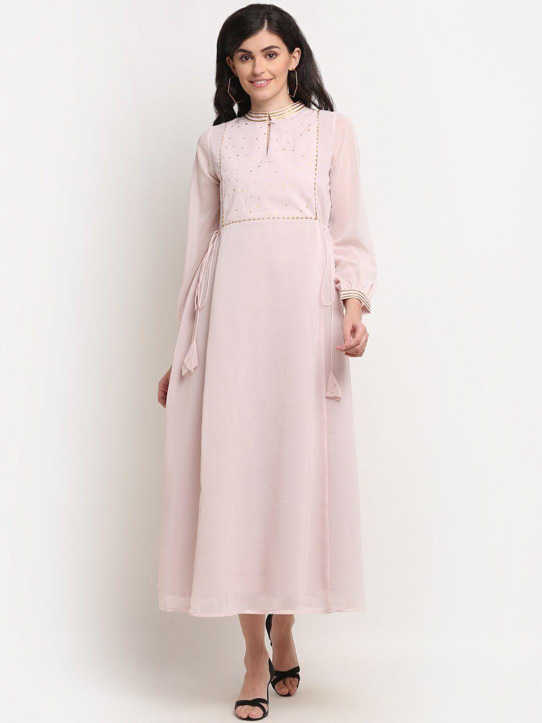 la-zoire-pink-embellished-georgette-a-line-midi-dress
