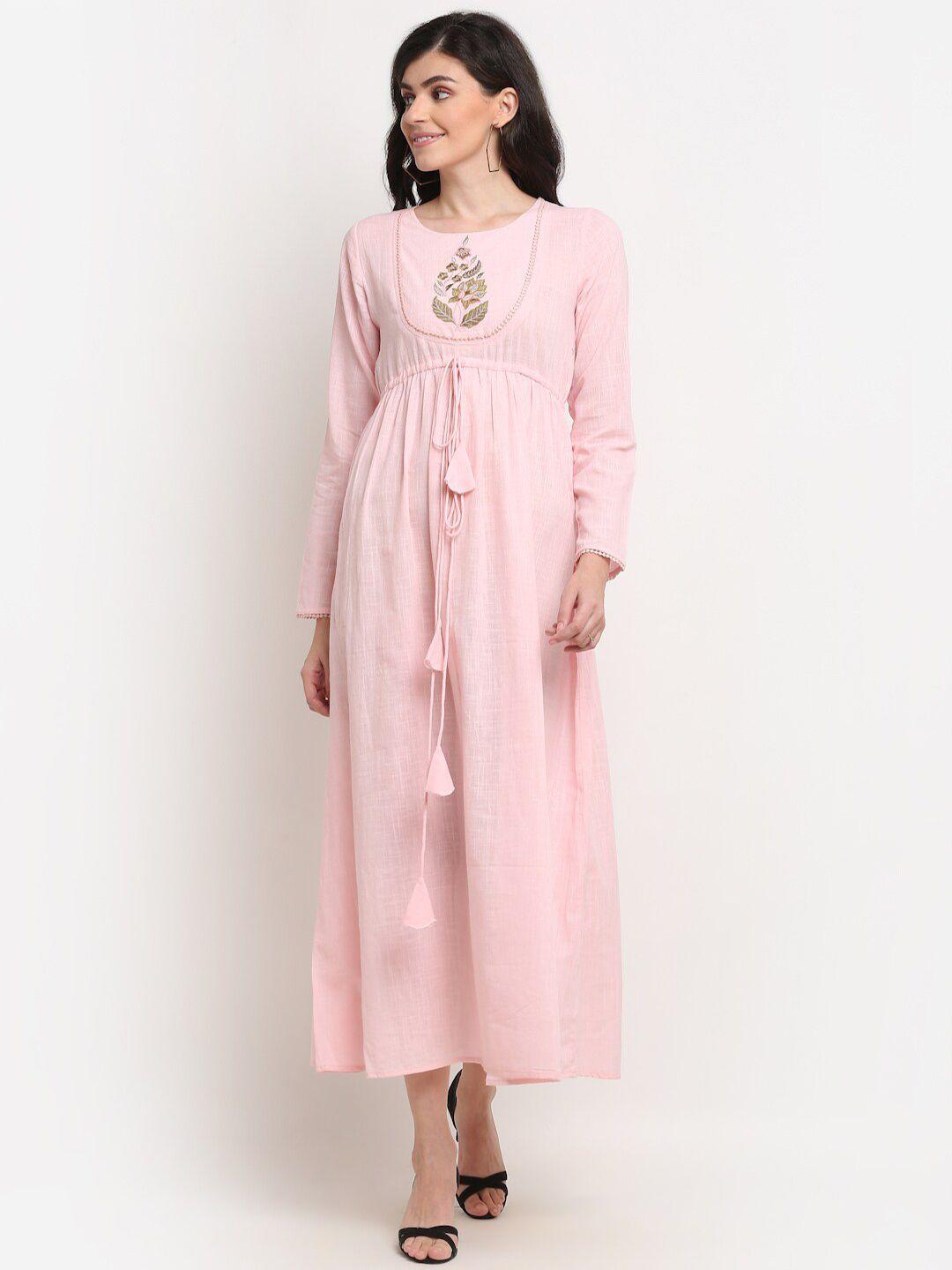 la-zoire-pink-embroidered-fit-&-flare-maxi-dress