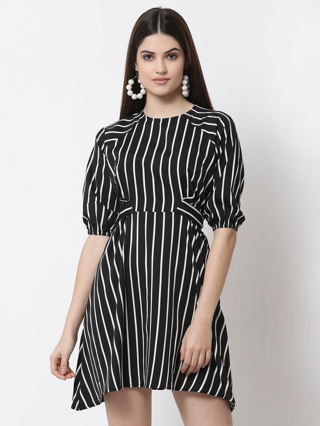 style-quotient-black-&-white-striped-crepe-dress