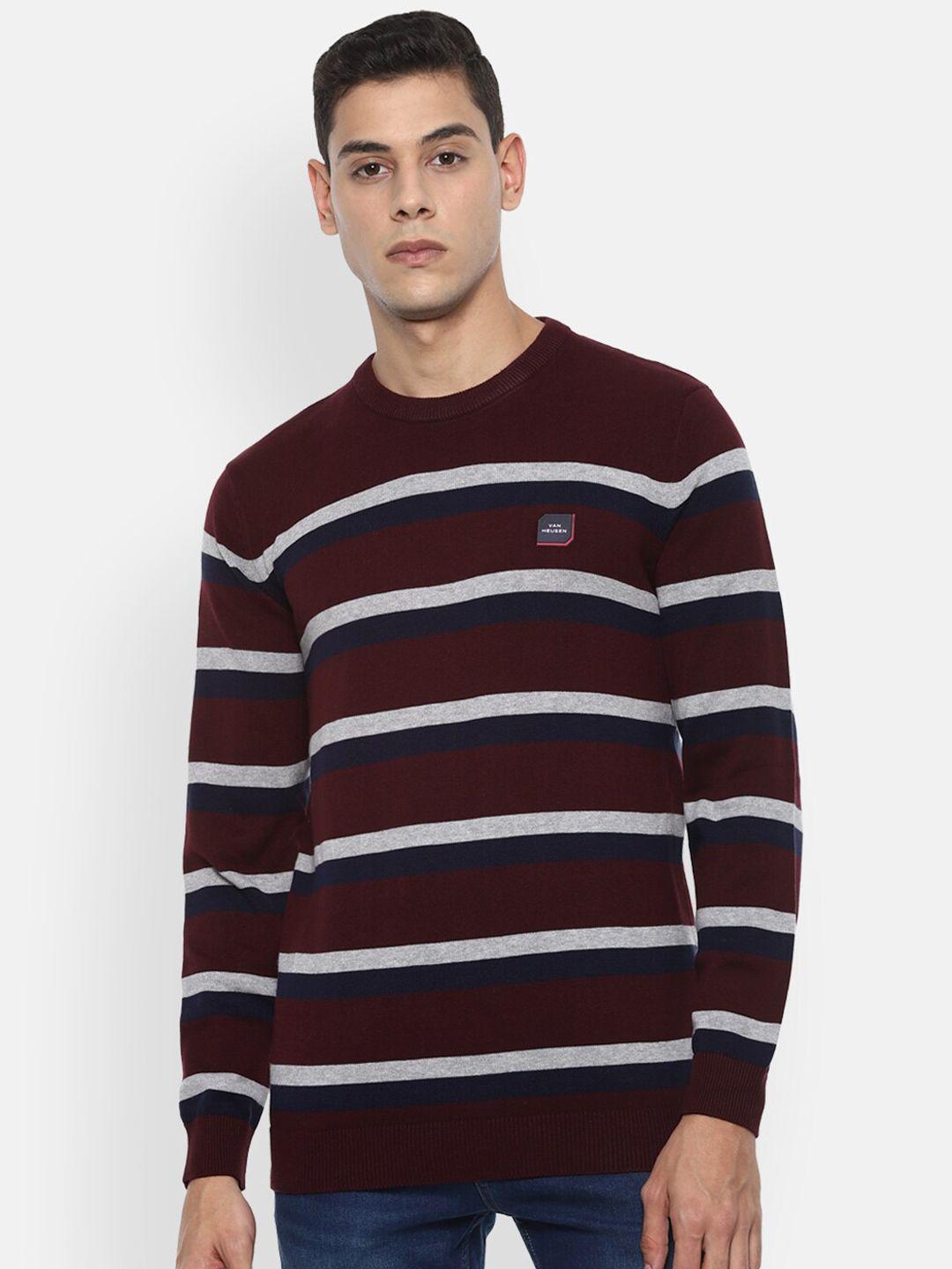 van-heusen-sport-men-cotton-maroon-&-grey-striped-pullover