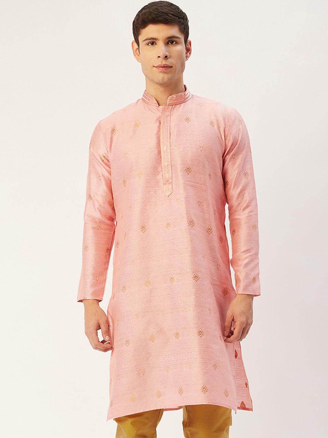 jompers-men-pink-embroidered-woven-design-kurta