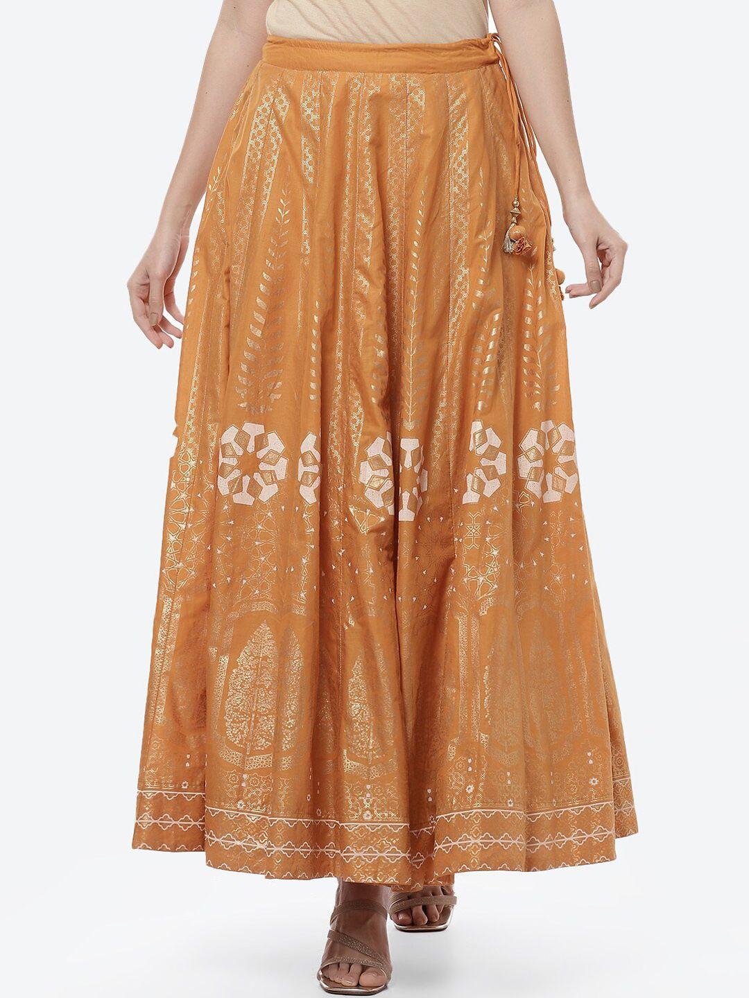biba-women-mustard-yellow-printed-a-line-maxi-skirt
