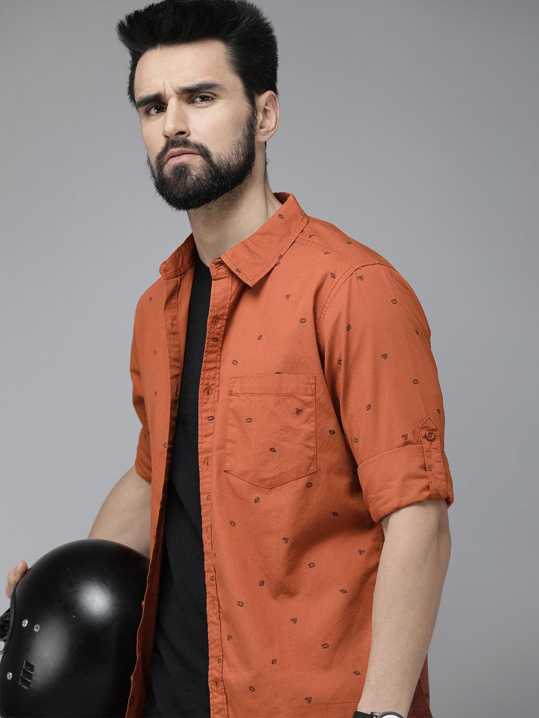 the-roadster-lifestyle-co-men-rust-red-geometric-printed-pure-cotton-casual-shirt
