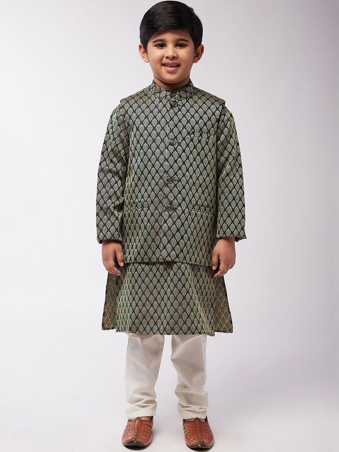 sojanya-boys-green-ethnic-motifs-printed-kurta-nehru-jacket-with-churidar