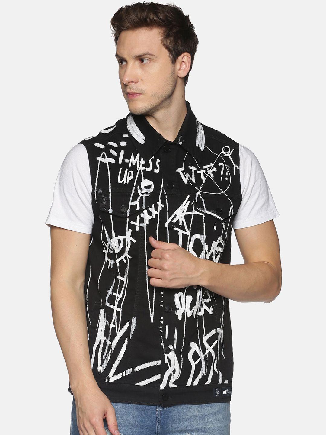 kultprit-men-black-&-white-typography-cotton-tailored-jacket