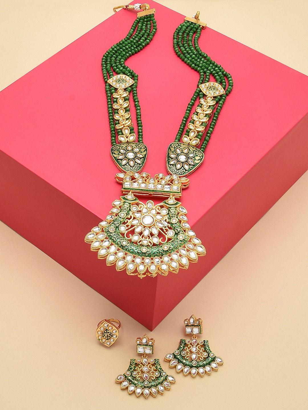 zaveri-pearls-gold-plated-green-&-white-meenakari-kundan-studded-jewelry-set