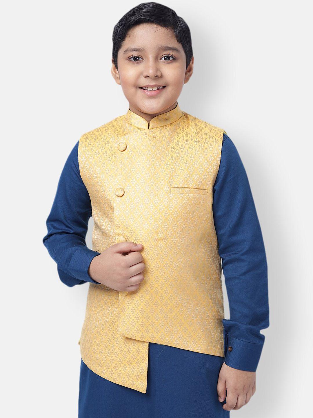 namaskar-boys-yellow-woven-design-regular-fit-silk-blend-nehru-jacket