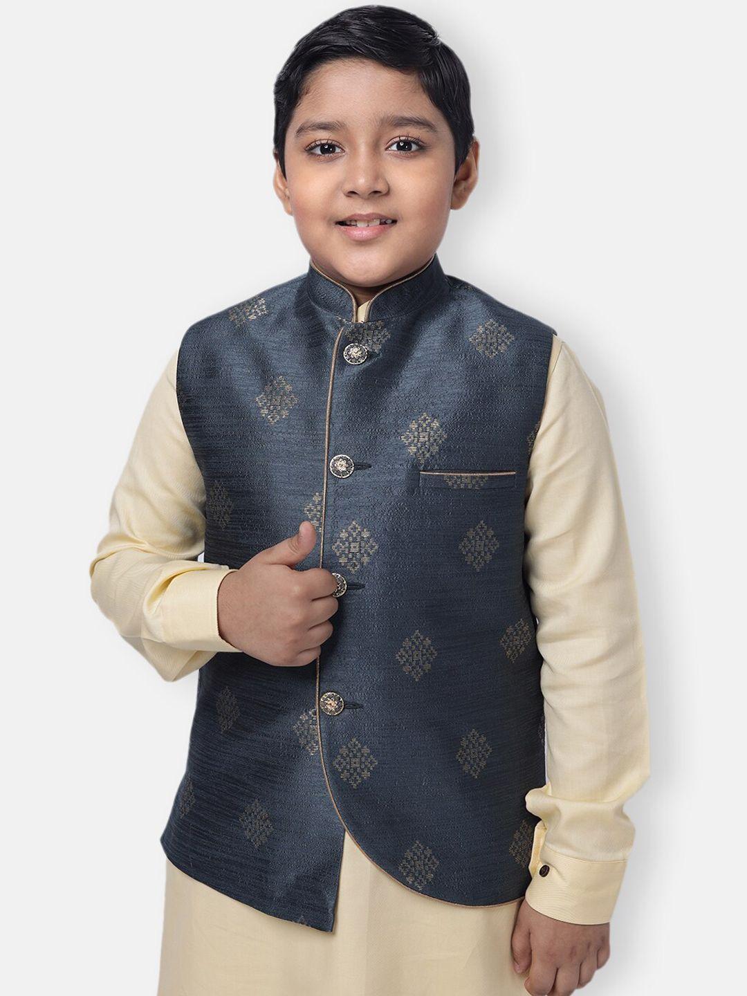 namaskar-boys-grey-printed-pure-silk-nehru-jacket