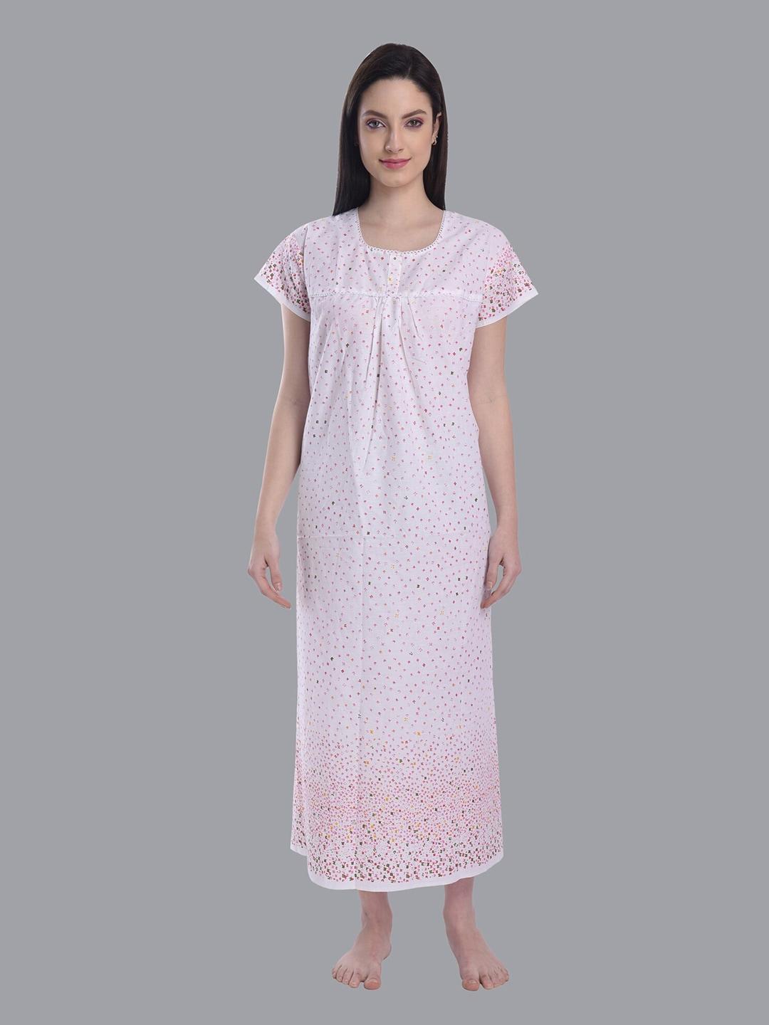 cierge-white-&-pink-geometric-printed-pure-cotton-maxi-nightdress