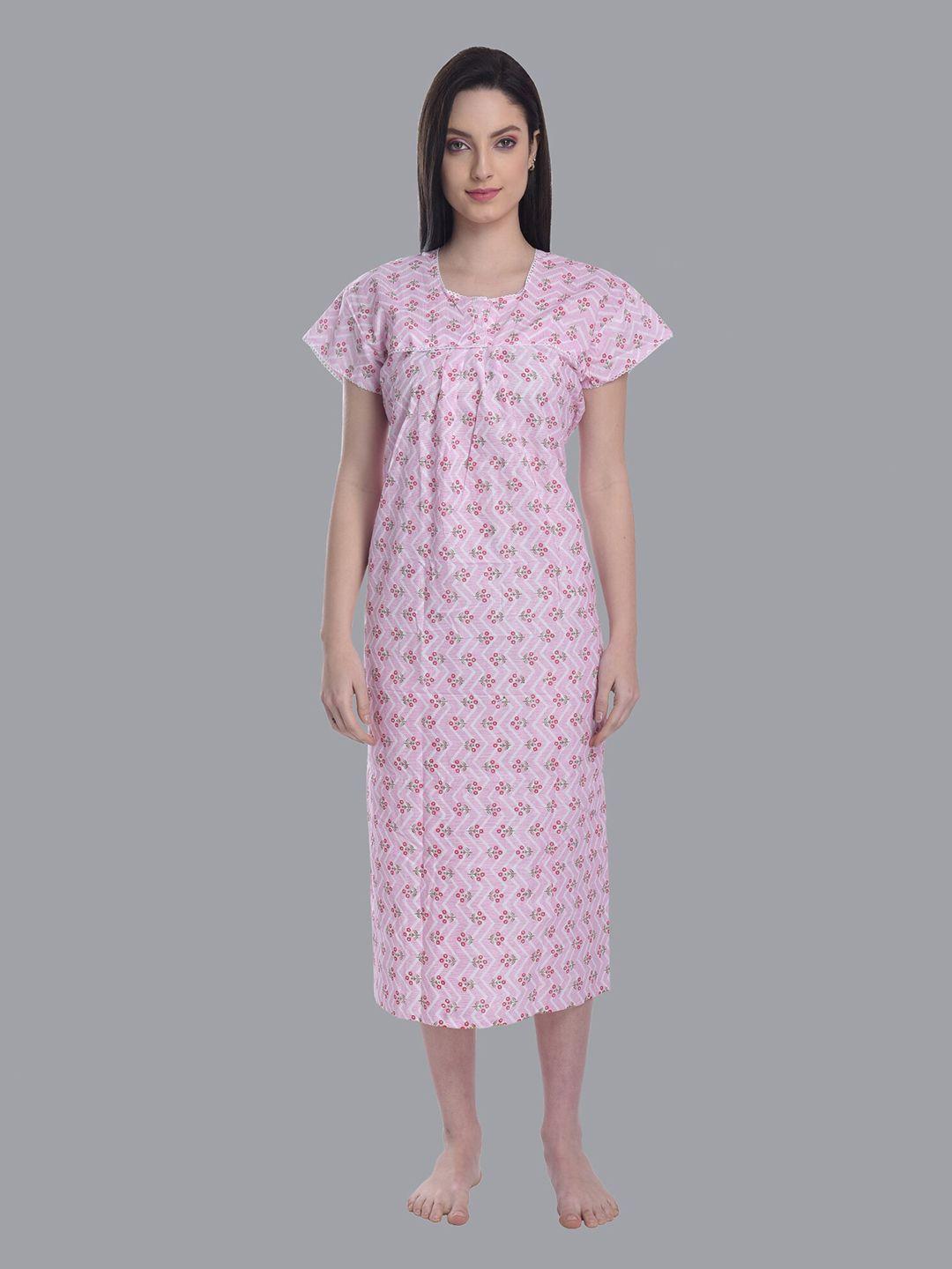 cierge-women-pink-floral-printed-pure-cotton-nightdress