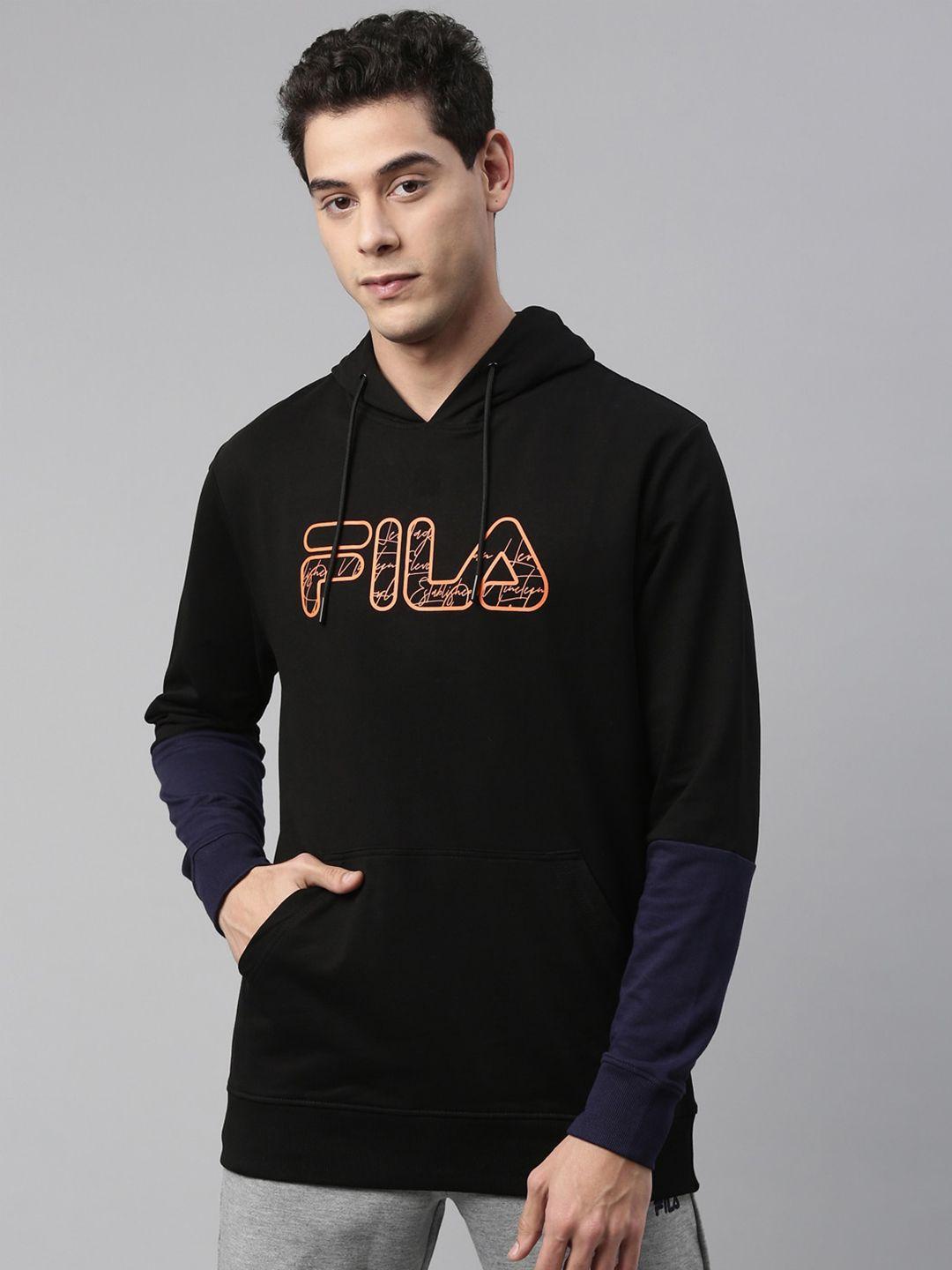 fila-men-black-&-peach-coloured-brand-logo-printed-hooded-cotton-hamish-sweatshirt