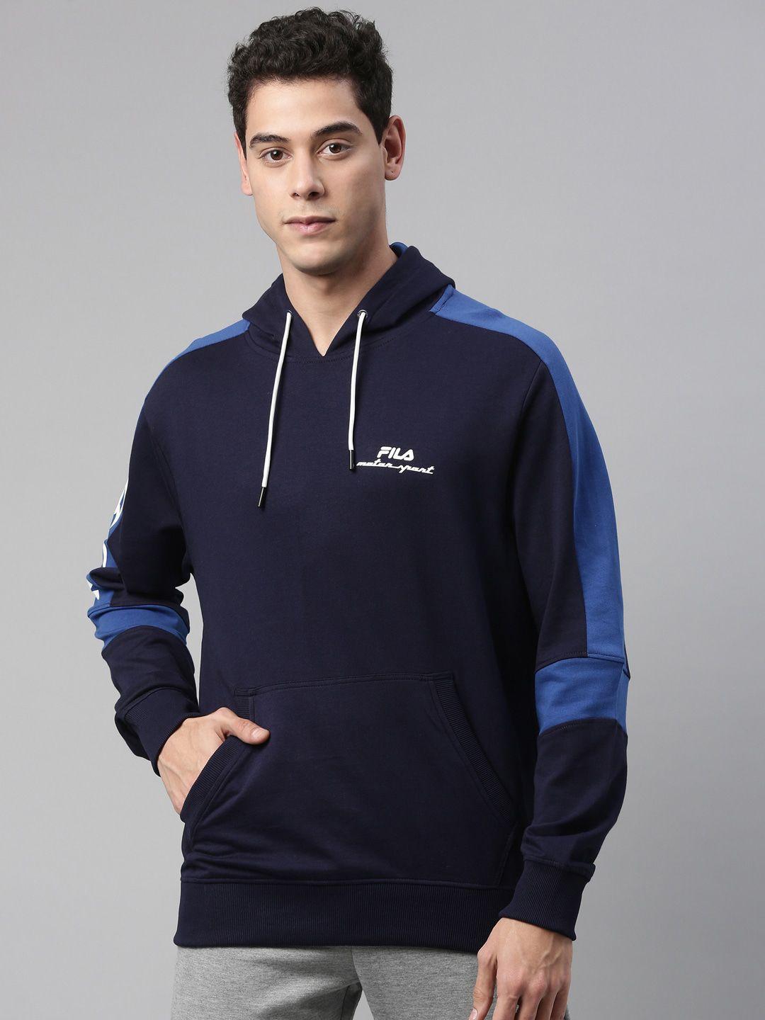 fila-men-blue-&-white-brand-logo-printed-hooded-cotton-sweatshirt