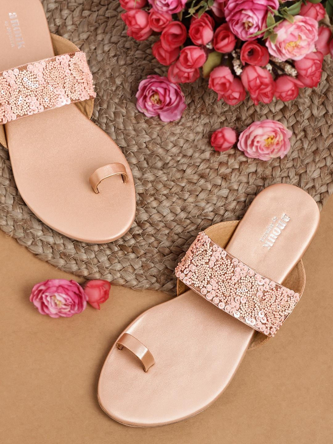 anouk-women-pink-&-nude-coloured-ethnic-embellished-handcrafted-one-toe-flats