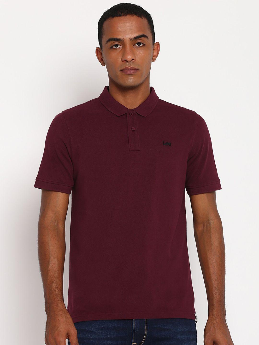 lee-men-red-solid-polo-collar-slim-fit-t-shirt