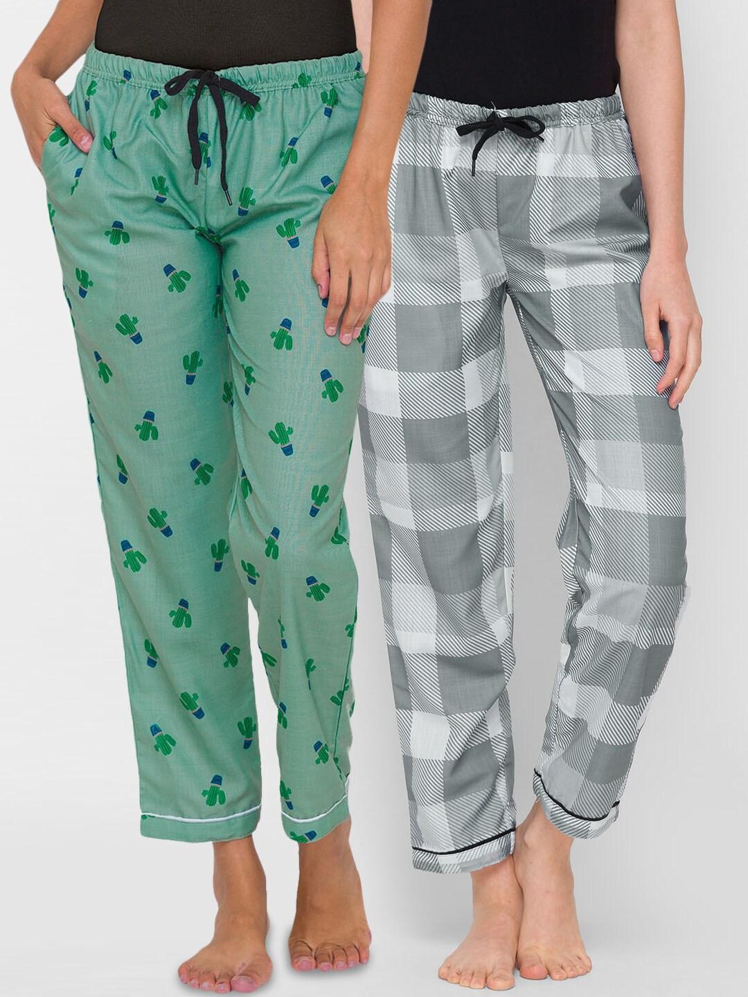 fashionrack-green-&-grey-women-pack-of-2-printed-lounge-pants