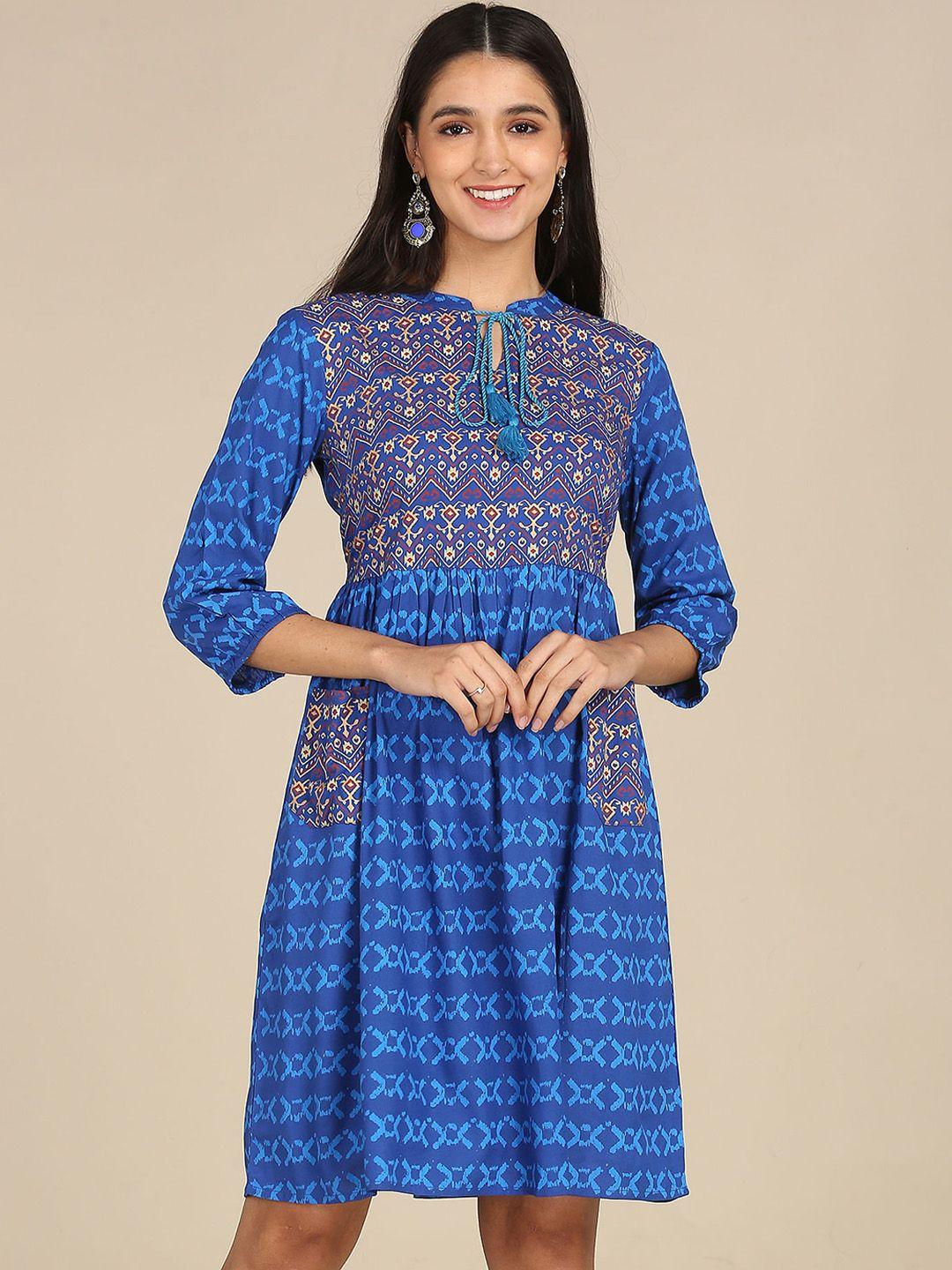 karigari-blue-ethnic-motifs-a-line-dress