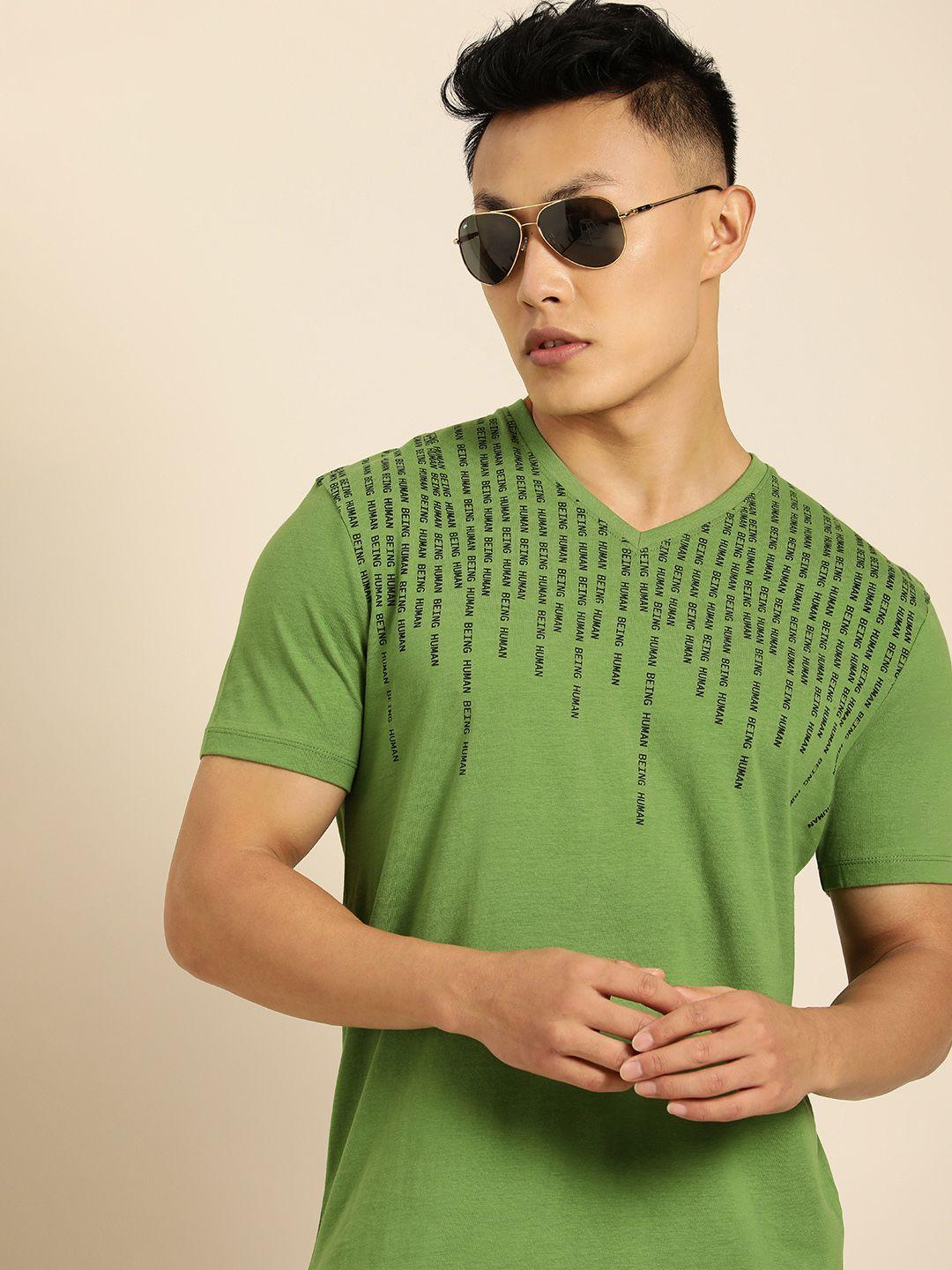 being-human-men-green-placement-printed-pure-cotton-casual-t-shirt