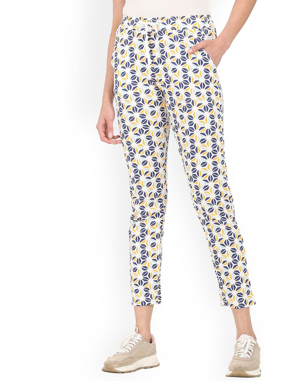 sugr-women-white-&-blue-graphic-printed-pure-cotton-straight-fit-track-pants