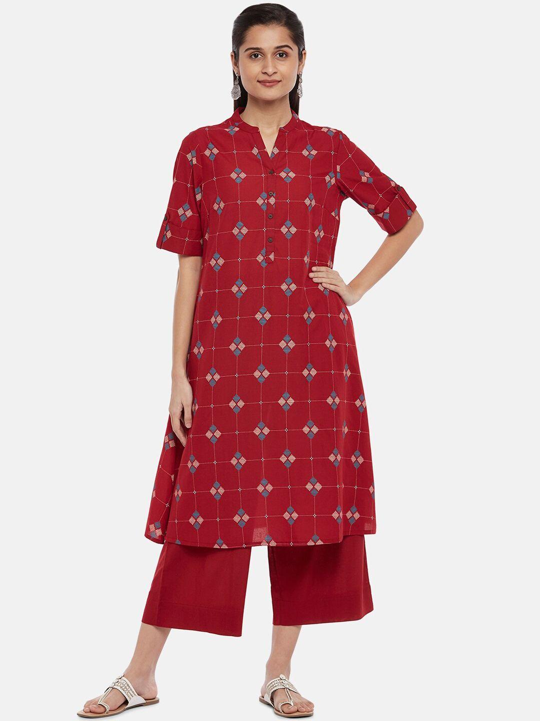 rangmanch-by-pantaloons-women-red-printed-pure-cotton-kurta-set