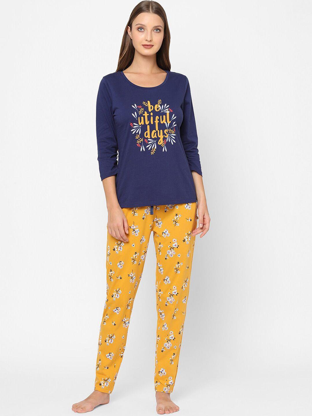 maysixty-women-yellow-&-navy-blue-printed-night-suit