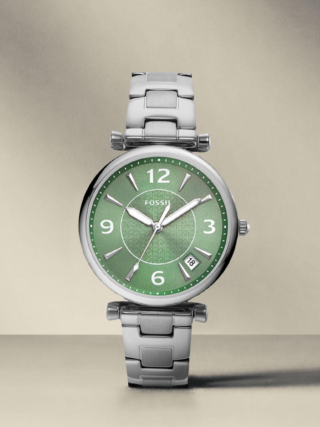 fossil-women-green-dial-&-silver-toned-stainless-steel-straps-analogue-watch-es5157