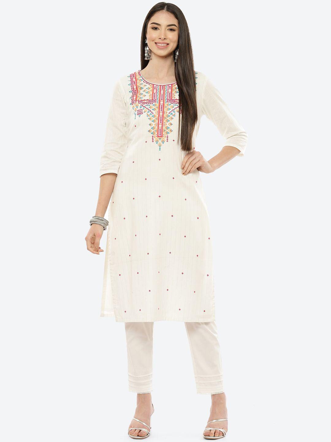 rangriti-women-off-white-geometric-embroidered-kurta