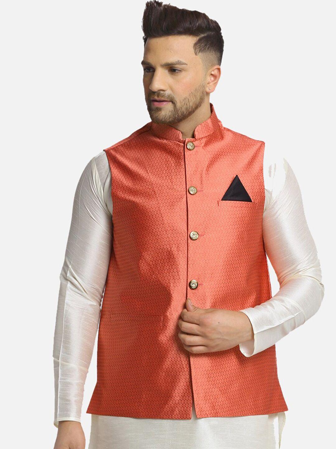 jompers-men-peach-coloured-woven-design-nehru-jacket