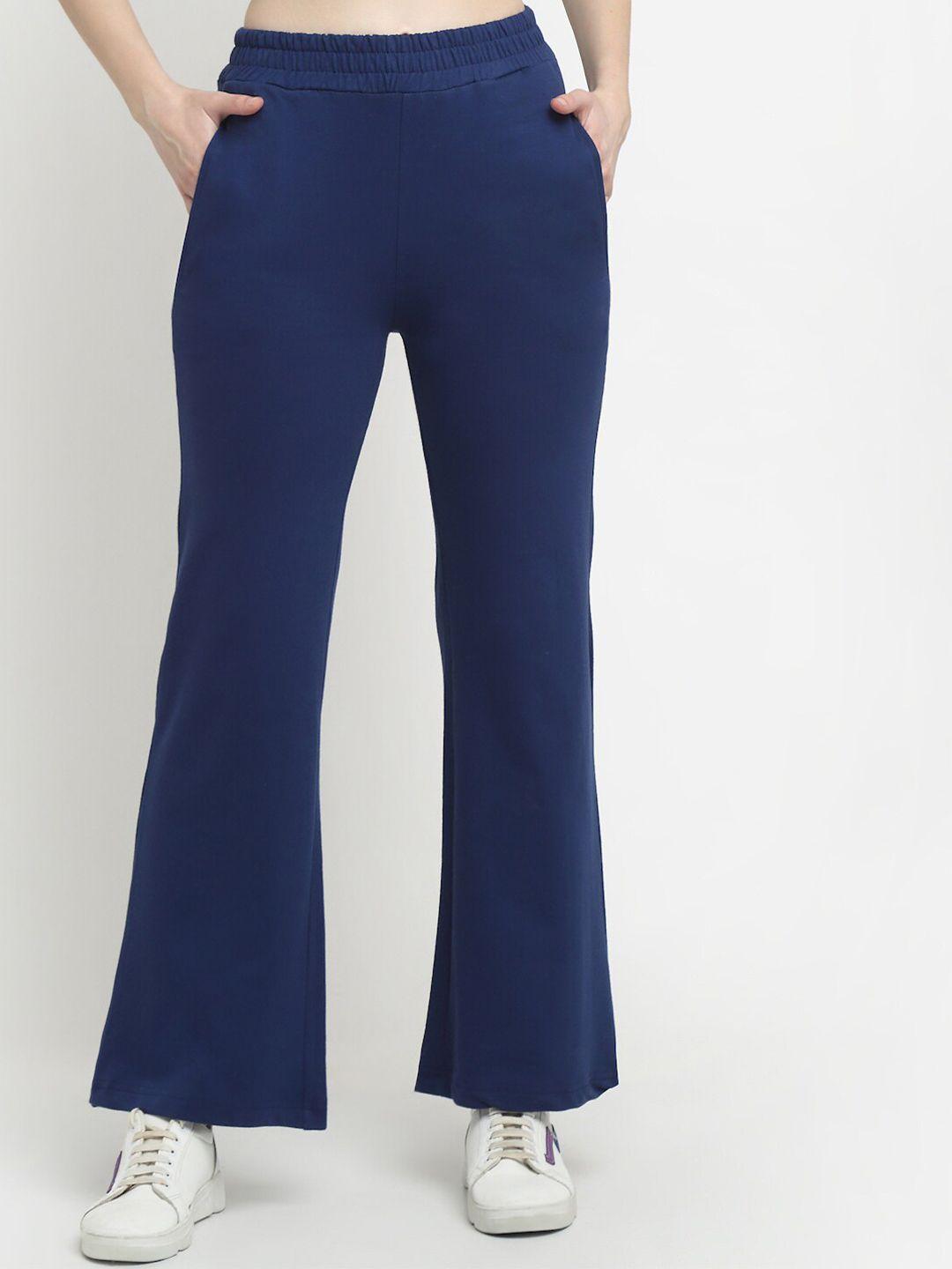 everdion-women-navy-blue-solid-relaxed-fit-flared-pure-cotton-track-pant