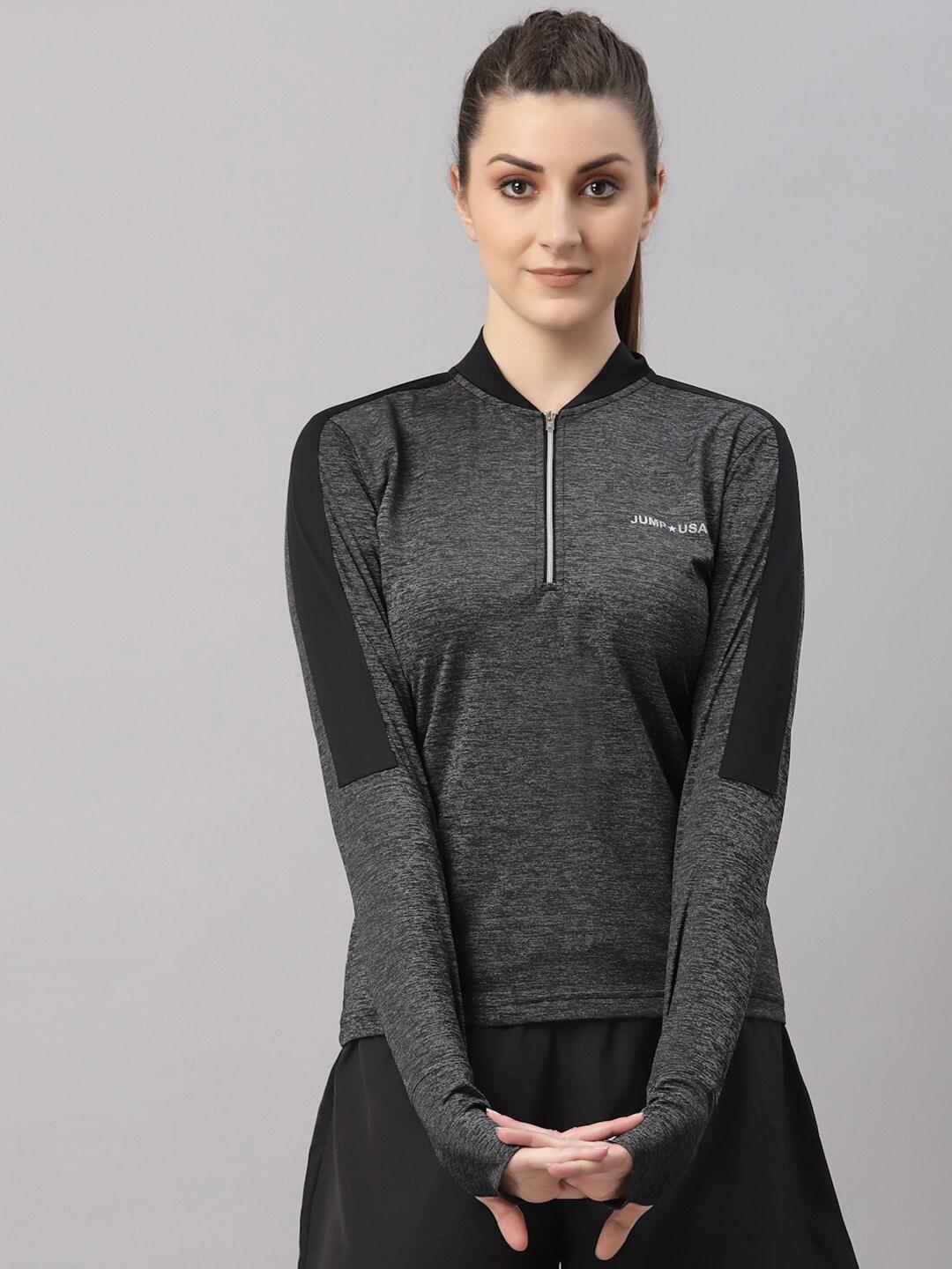 jump-usa-women-black-mandarin-collar-training-or-gym-t-shirt