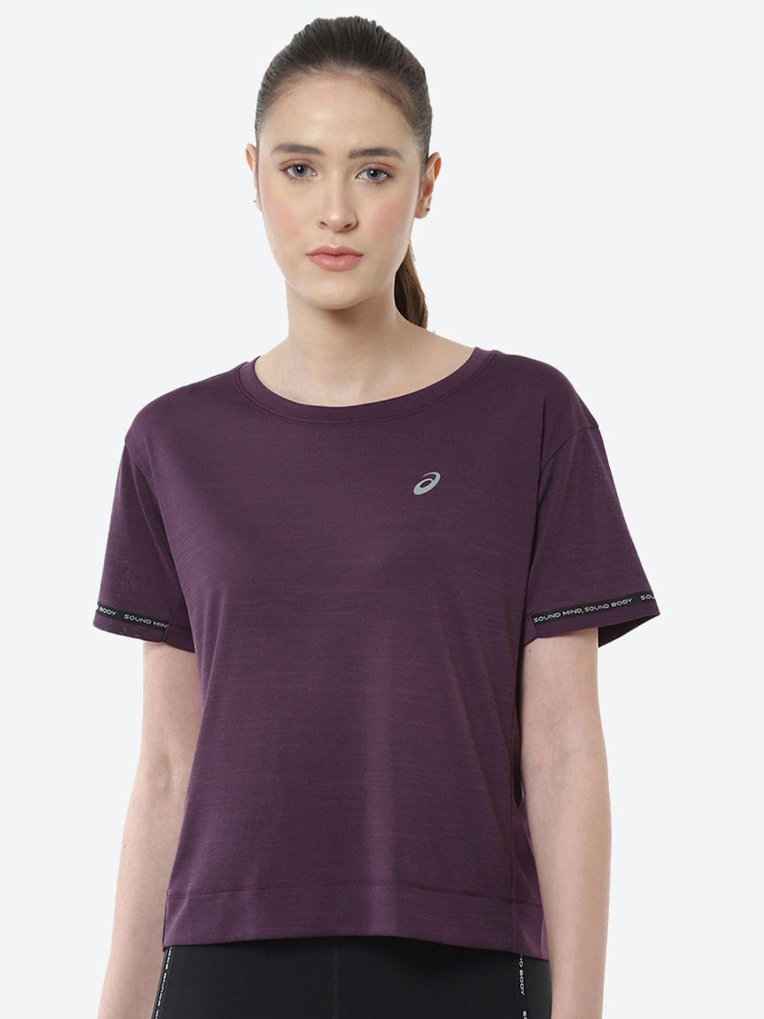 asics-women-purple-solid-race-crop-t-shirt