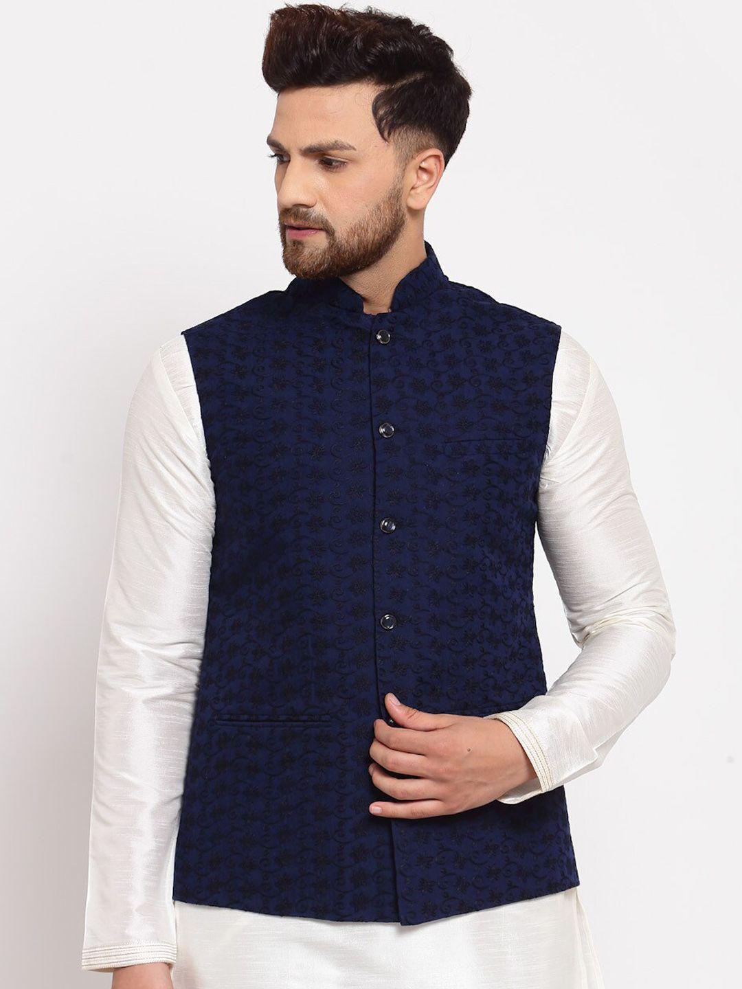 badoliya-&-sons-men-navy-blue-chikankari-embroidered-nehru-jackets