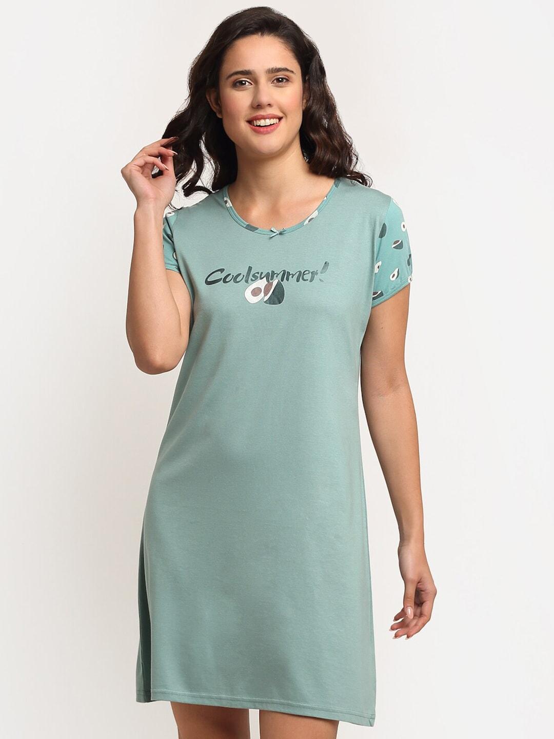 kanvin-sea-green-printed-t-shirt-nightdress