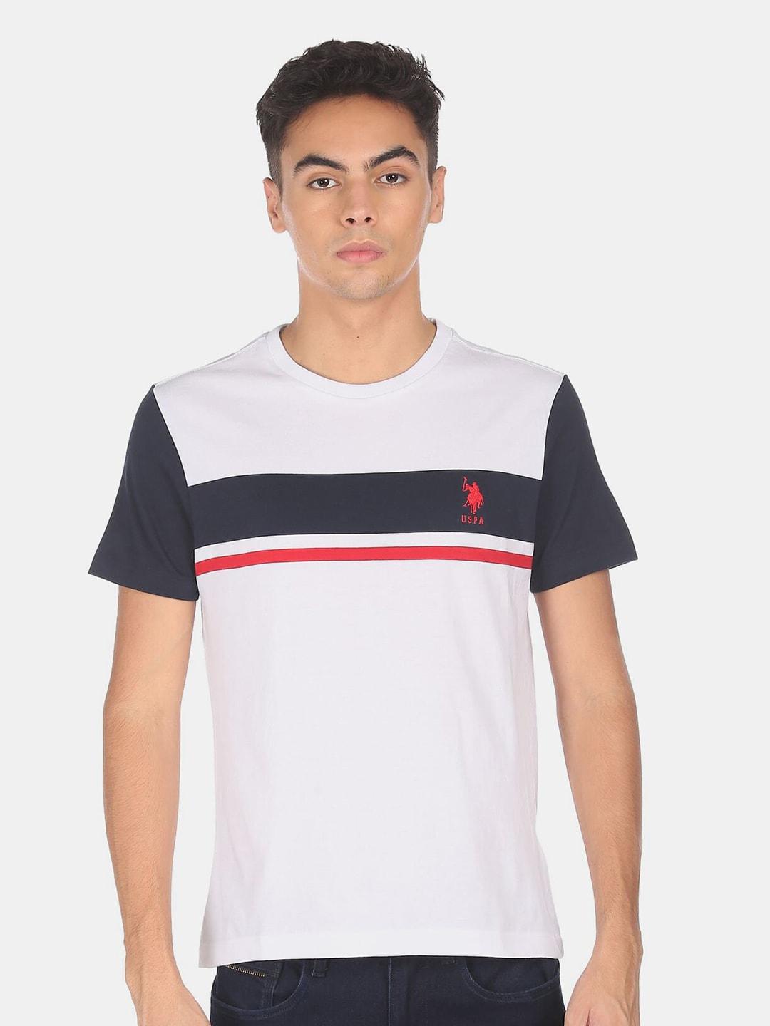 u-s-polo-assn-men-white-colourblocked-applique-t-shirt