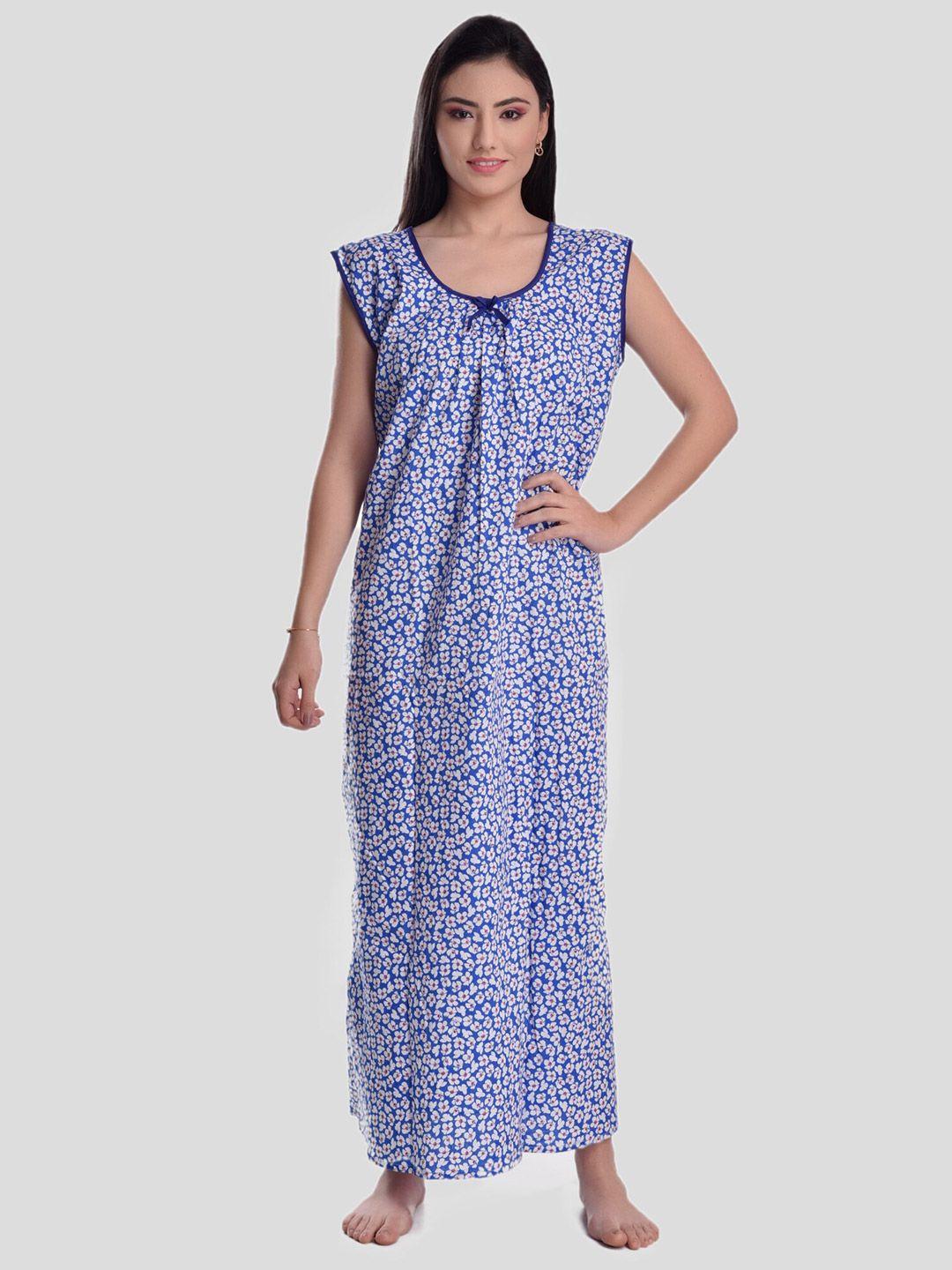 cierge-women-blue-printed-sleeveless-cotton-maxi-nightdress