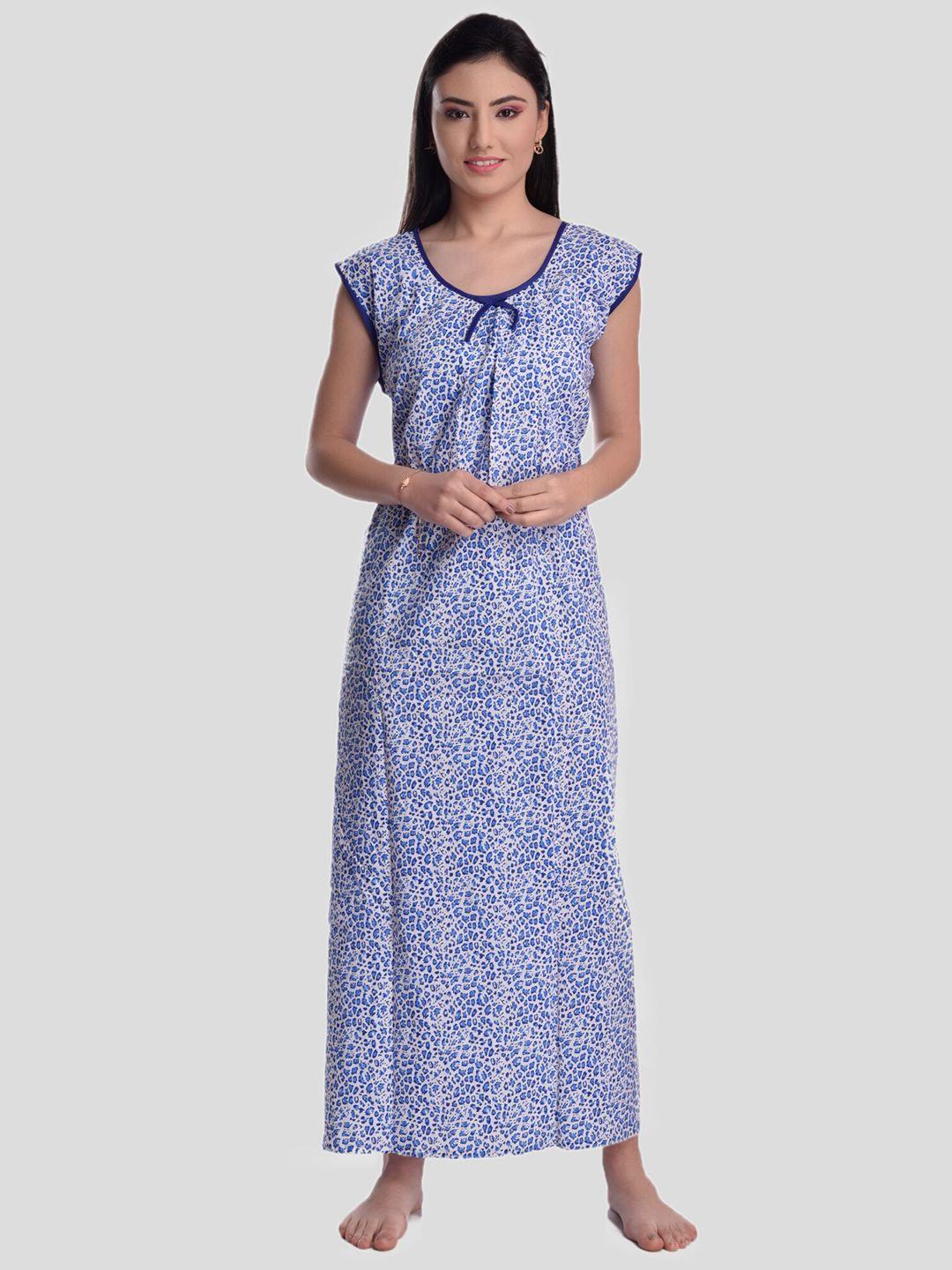 cierge-women-blue-&-white-printed-pure-cotton-maxi-nightdress