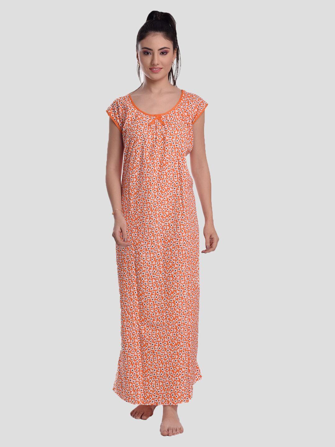 cierge-orange-&-white-printed-pure-cotton-maxi-nightdress