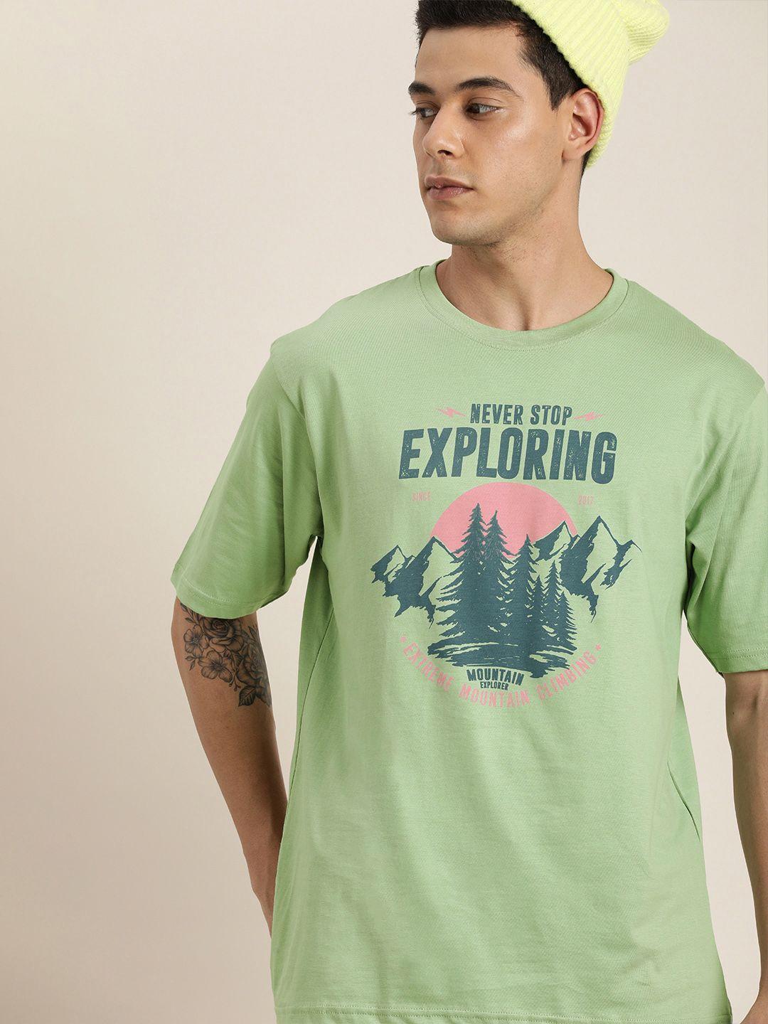 dillinger-men-green-printed-pure-cotton-loose-oversized-t-shirt