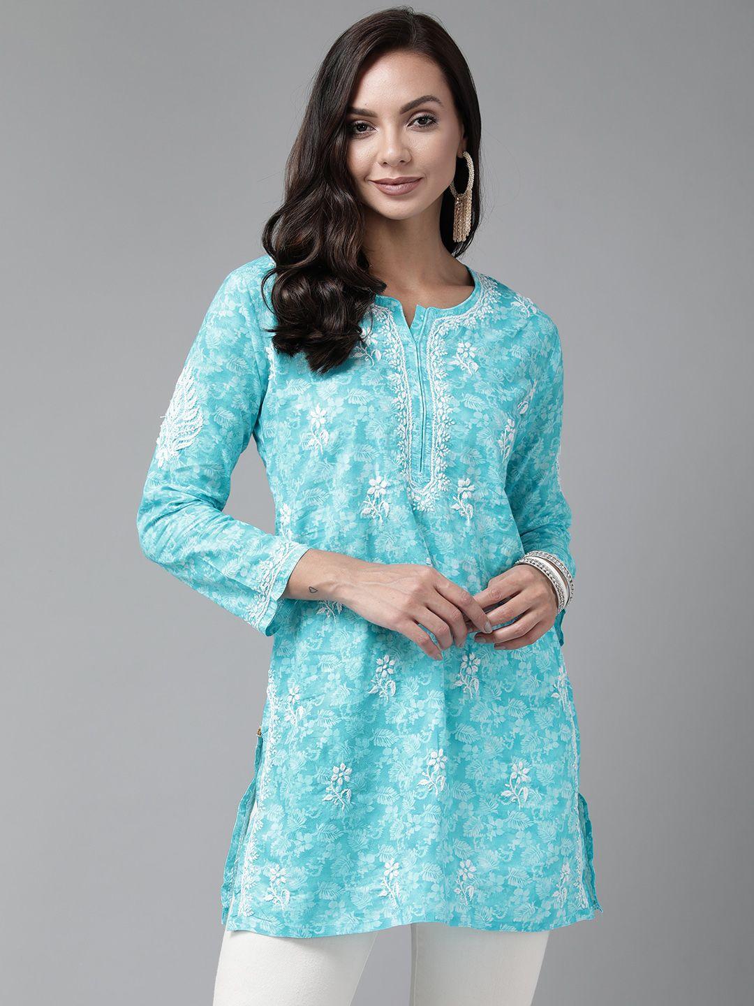 ada-blue-&-white-ethnic-motifs-embroidered-chikankari-handloom-kurti