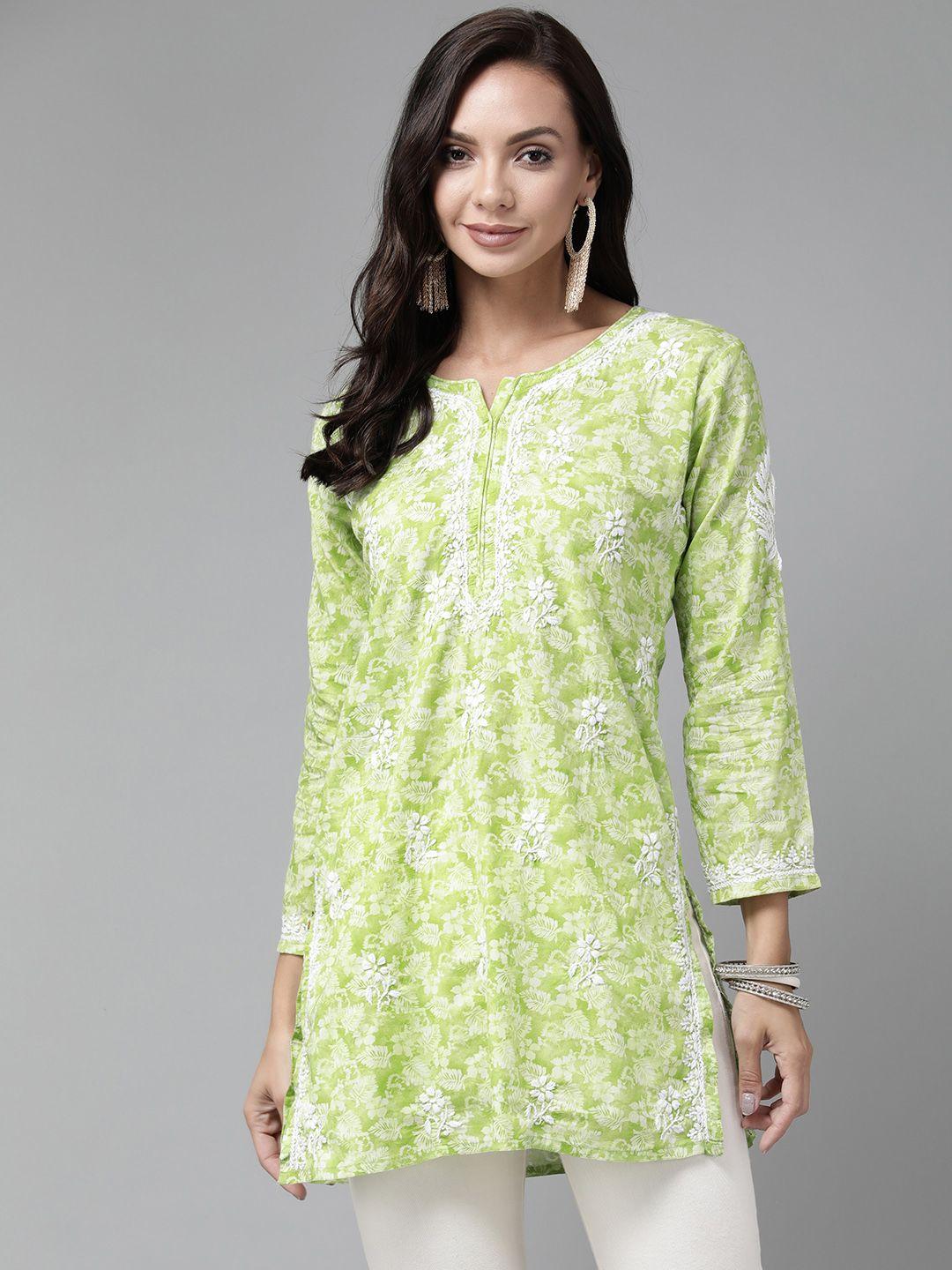ada-green-&-white-ethnic-motifs-embroidered-chikankari-handloom-kurti