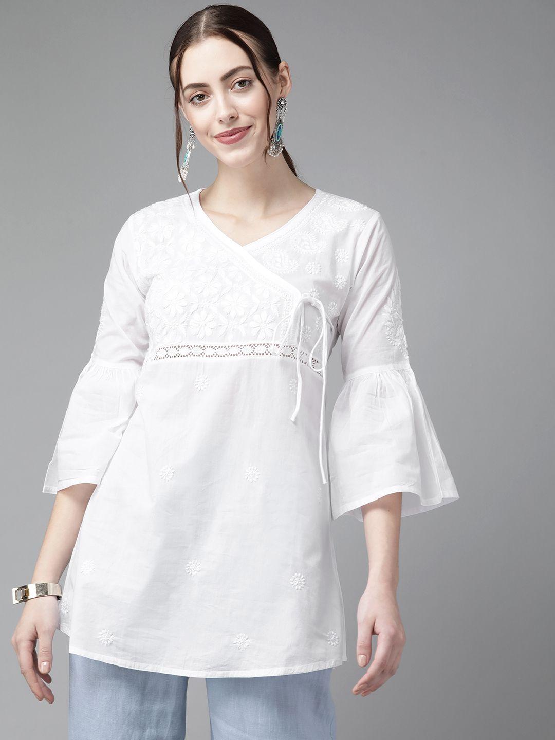 ada-white-ethnic-motifs-embroidered-v-neck-flared-sleeves-chikankari-angrakha-handloom-kurti