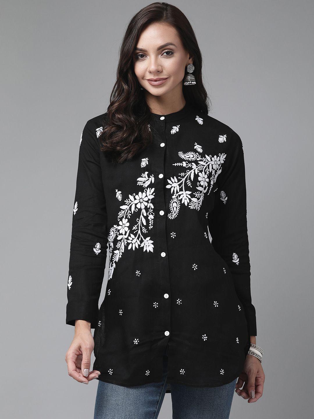 ada-black-&-white-ethnic-motifs-embroidered-chikankari-kurti