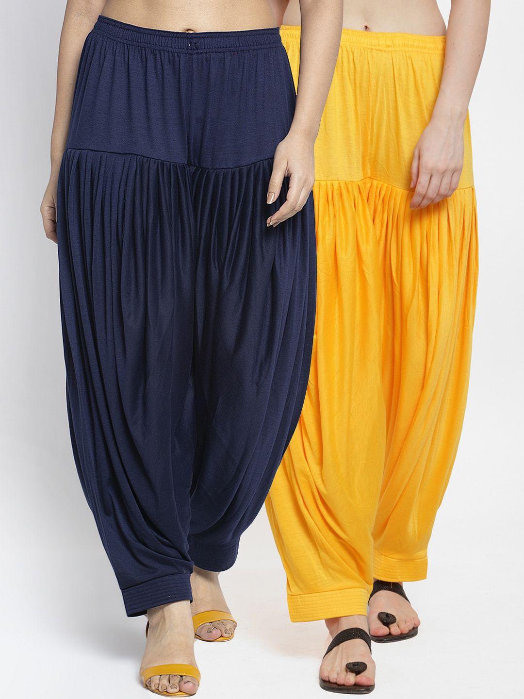 gracit-women-yellow-&-navy-blue-pack-of-2-loose-fit-patiala