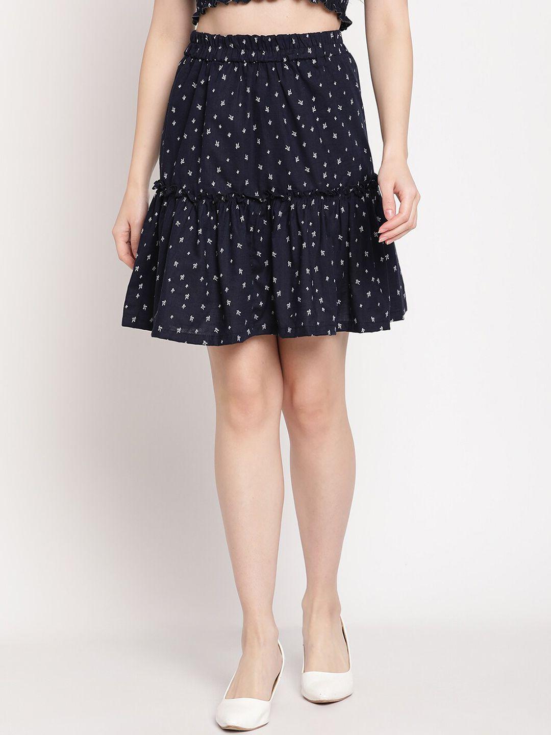tag-7-women-navy-blue-&-white-printed-pure-cotton-tiered-skirts