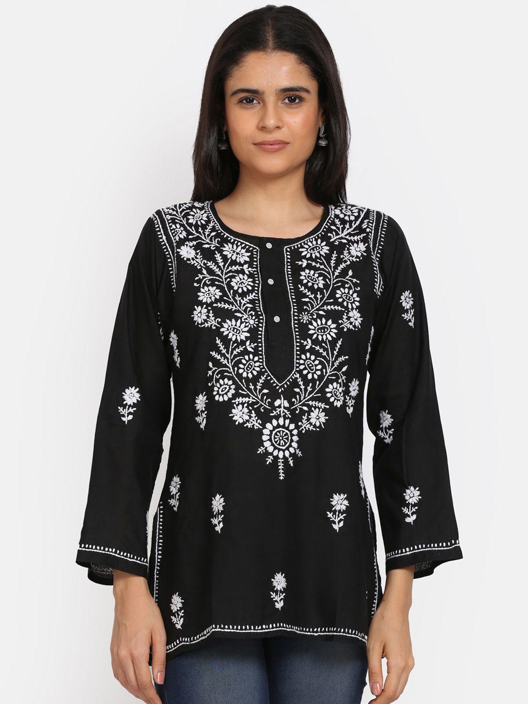 paramount-chikan-black-&-white-ethnic-motifs-embroidered-chikankari-kurti