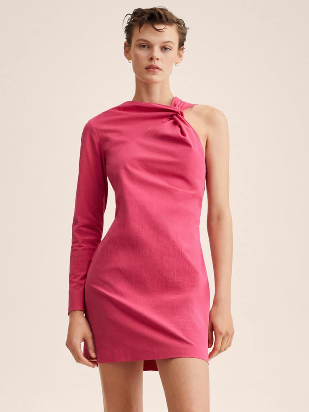mango-pink-one-shoulder-sheath-dress