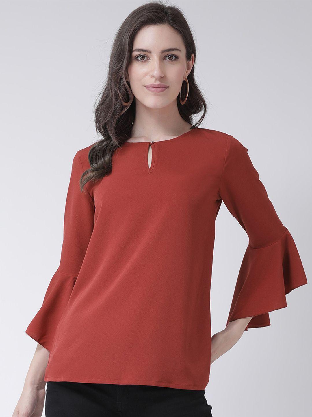 the-vanca-women-red-keyhole-neck-bell-sleeves-top