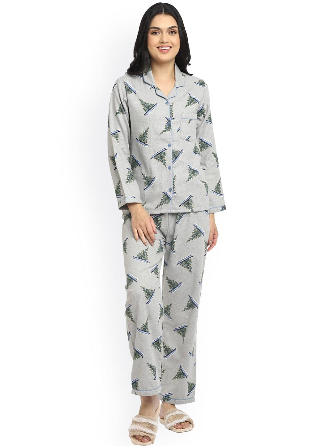 shopbloom-women-grey-&-green-printed-cotton-night-suit