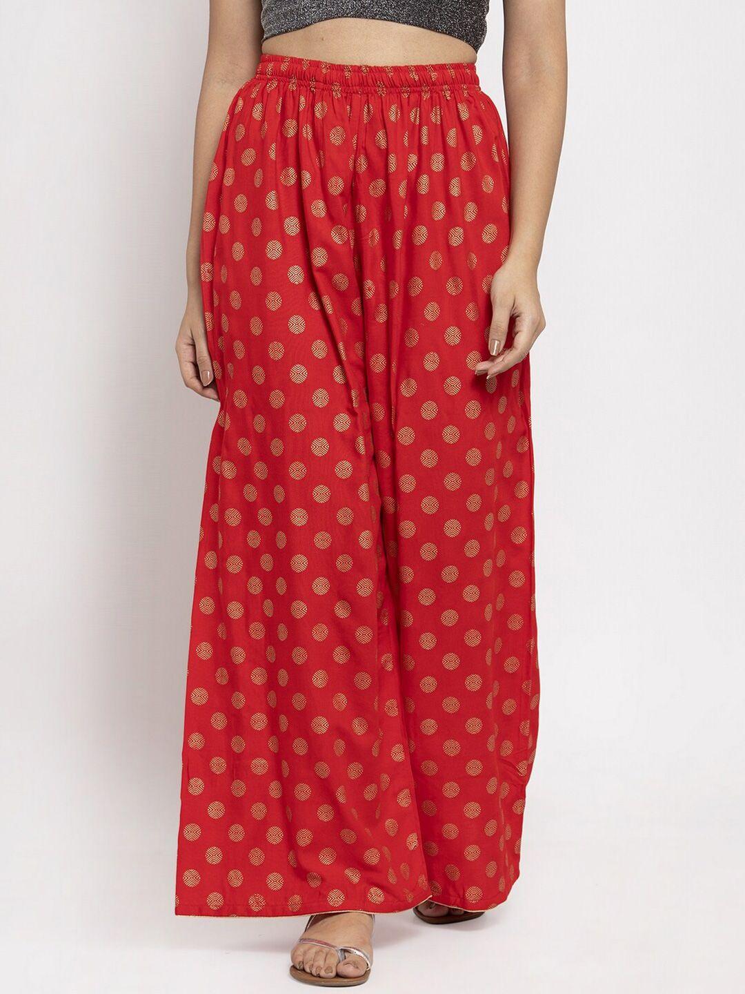 clora-creation-women-red-&-gold-toned-ethnic-motifs-knitted-ethnic-palazzos